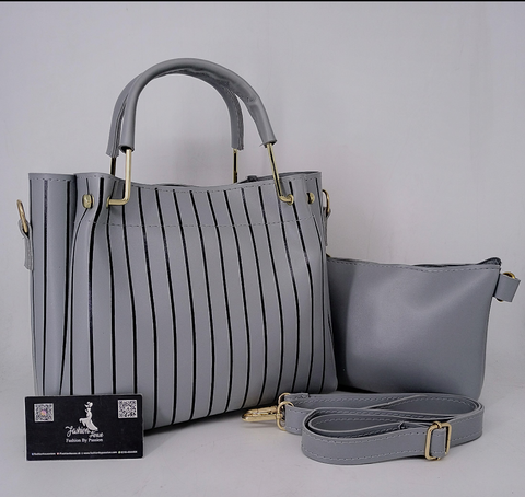 Normal Size Black lining 2 pcs Hand Bag Grey Color