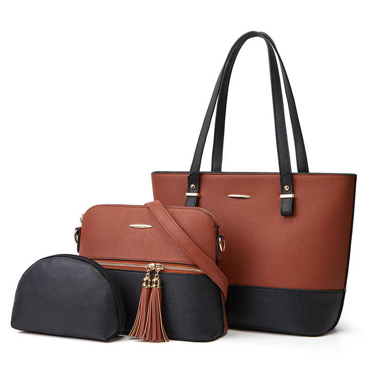 Eliza 3 PC's Tote Bag Brown & Black Color