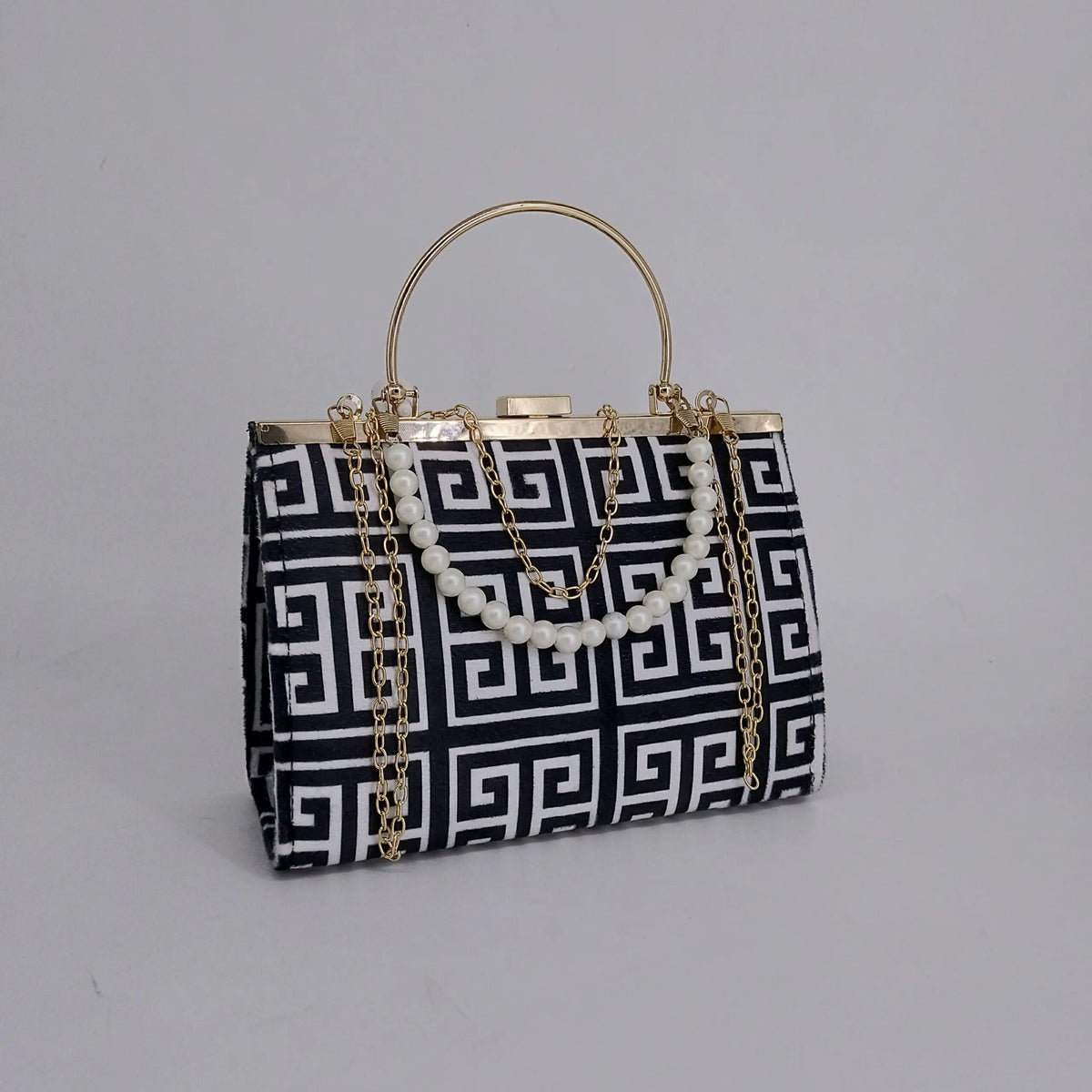 Hazel Chain Crossbody Bag Black and White Color