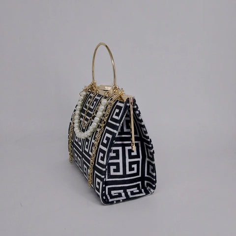 Hazel Chain Crossbody Bag Black and White Color