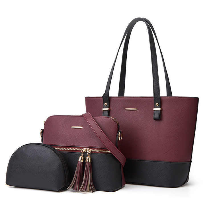 Eliza 3 PC's Tote bag Black and Maroon Color