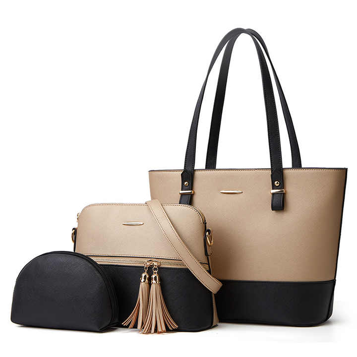 Eliza 3 PC's Tote bag Black and Beige Color