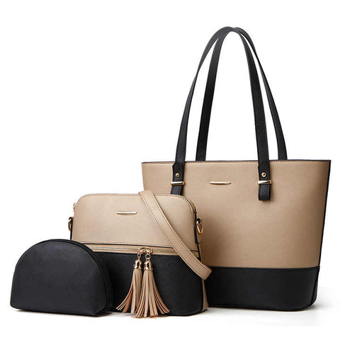 Eliza 3 PC's Tote bag Black and Beige Color