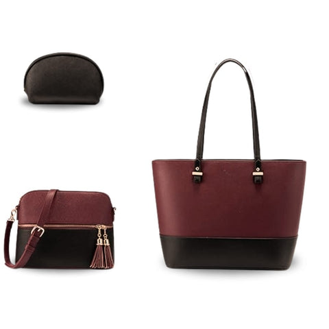 Eliza 3 PC's Tote bag Black and Maroon Color