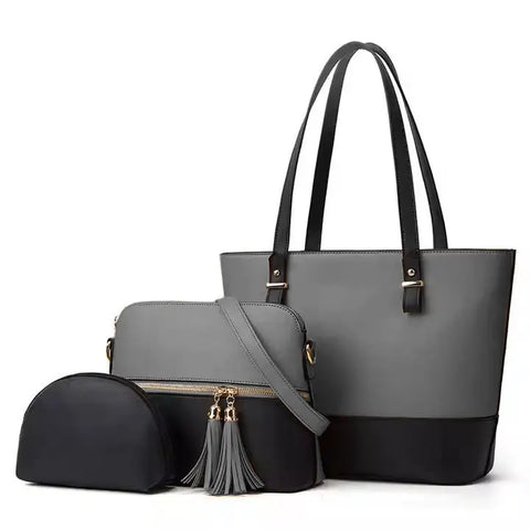 Eliza 3 PC's Tote bag Black and Grey Color