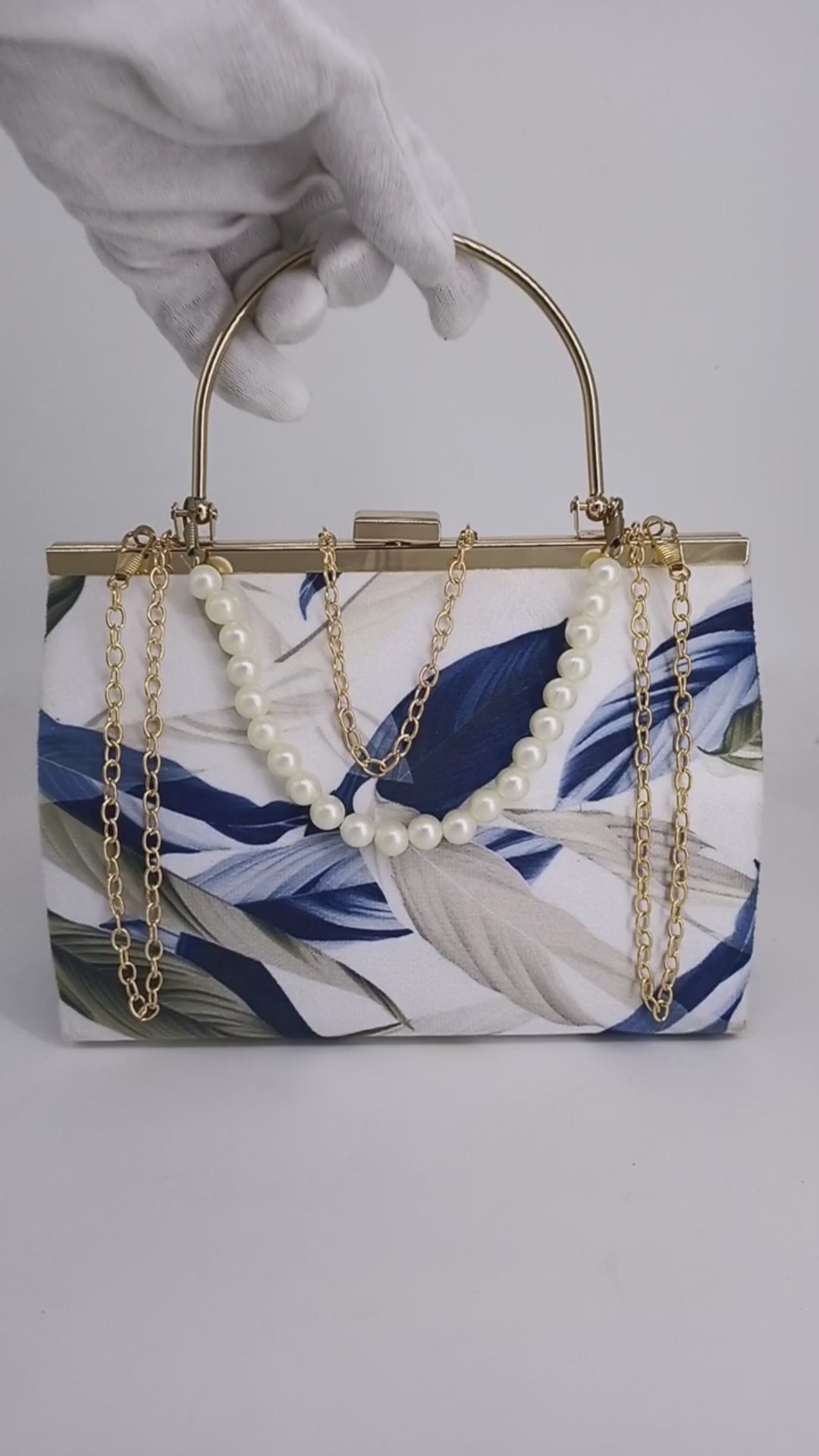 Hazel Chain Crossbody Bag Blue Leaf Texture
